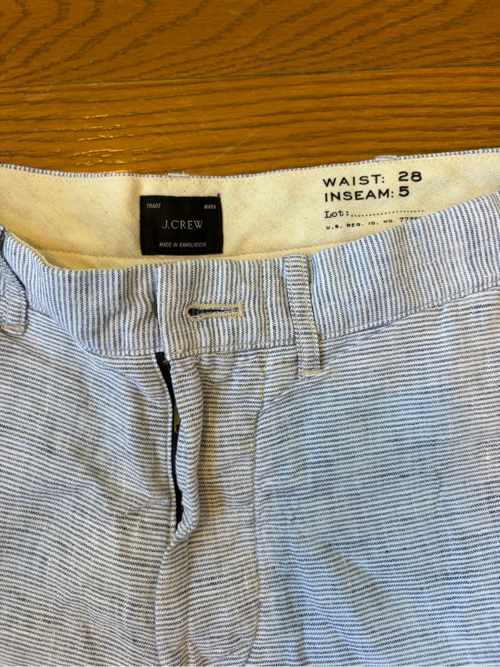 J. Crew Men’s Blue and White Striped 100% Linen Shorts
